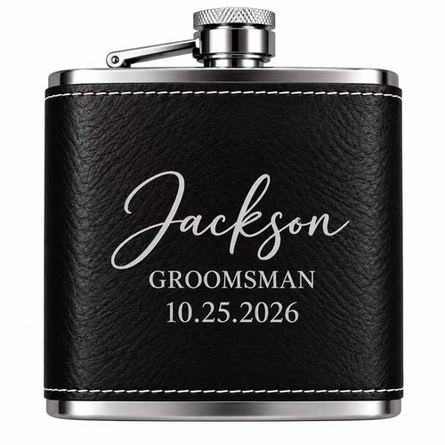 Personalized Leather Flask 6 oz – Engraved Groomsmen Gift