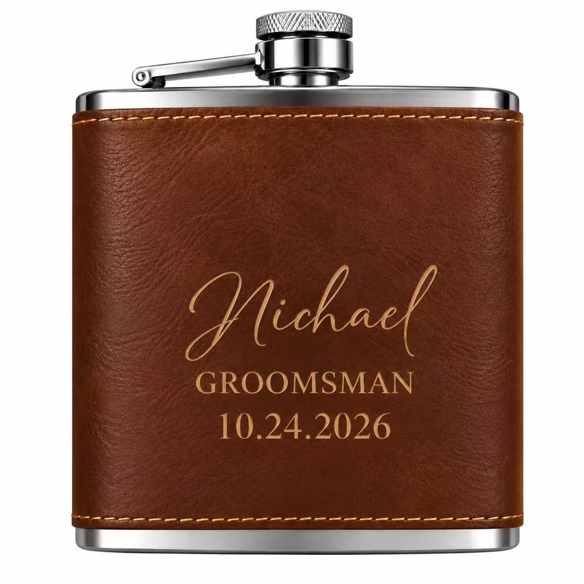 Personalized Leather Flask 6 oz – Engraved Groomsmen Gift