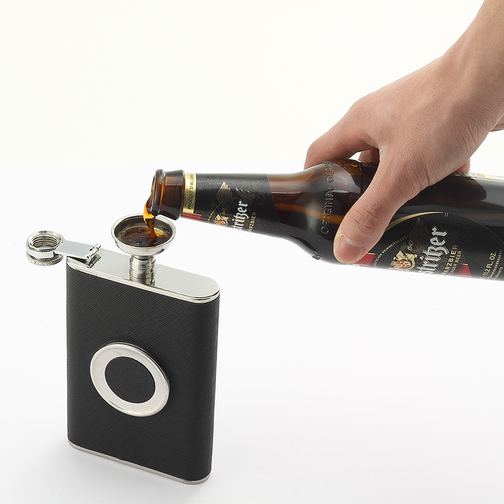 Hip Flask with Collapsible Shot Cup – Stainless Steel Liquor Flask for Men with Funnel