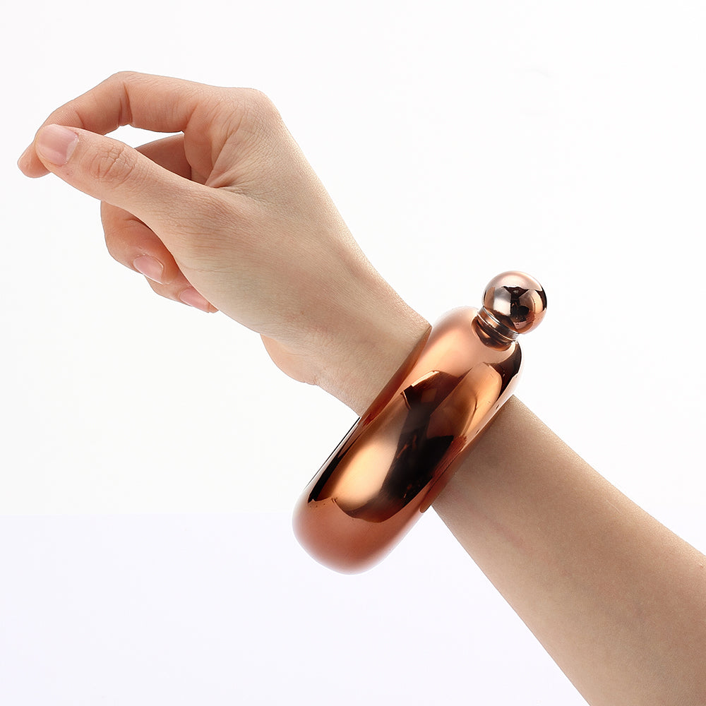 Bracelet Flask for Women – Rose Gold & Silver Bangle Hip Flask with Funnel