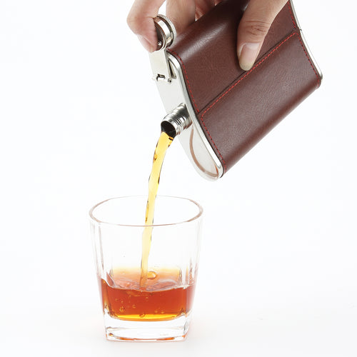 USA Flag Leather Hip Flask with Funnel & Optional 2 Cups – Patriotic Gift for Veterans & Dad