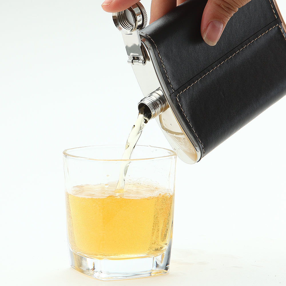 USA Flag Leather Hip Flask with Funnel & Optional 2 Cups – Patriotic Gift for Veterans & Dad