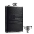USA Flag Leather Hip Flask with Funnel & Optional 2 Cups – Patriotic Gift for Veterans & Dad