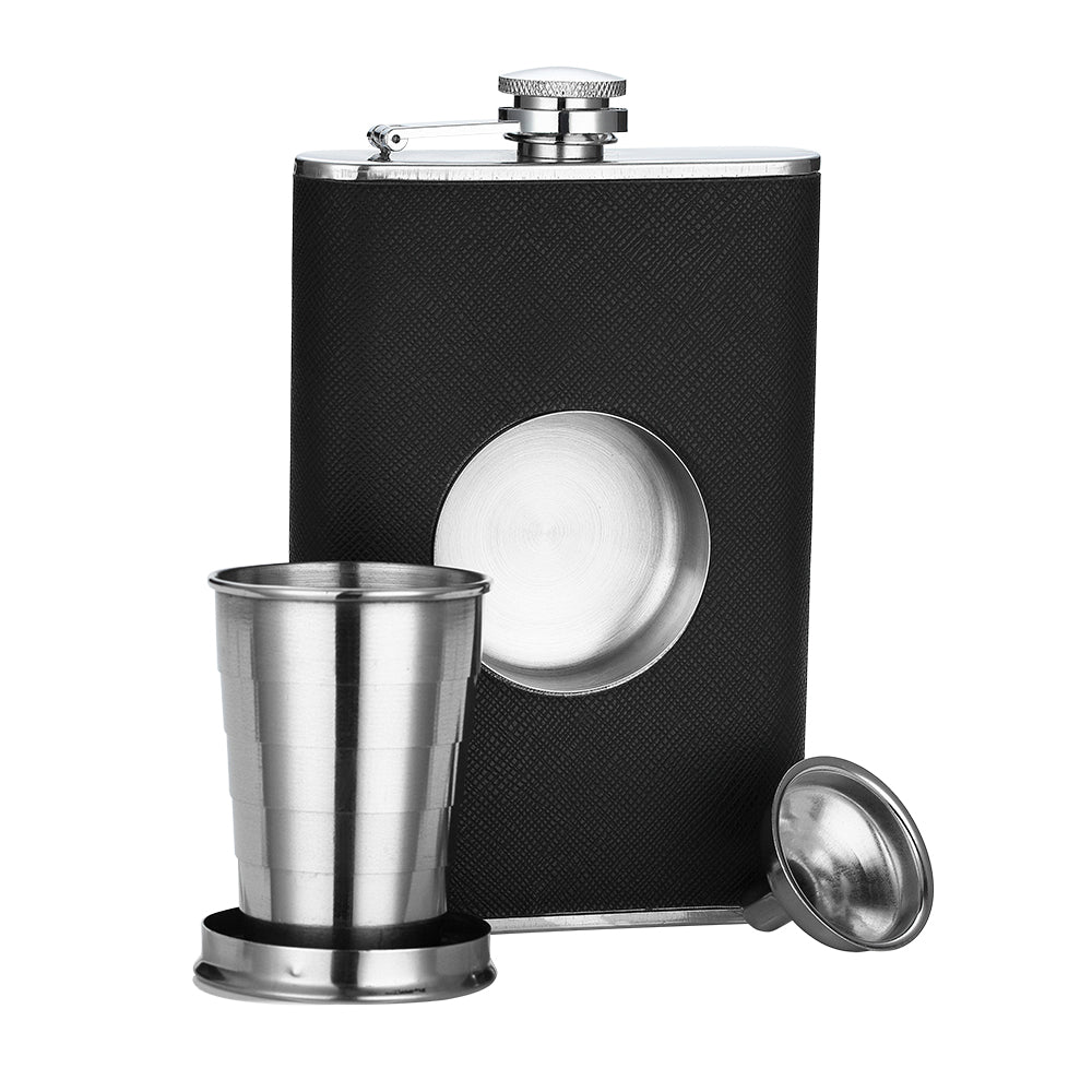 Hip Flask with Collapsible Shot Cup – Stainless Steel Liquor Flask for Men with Funnel